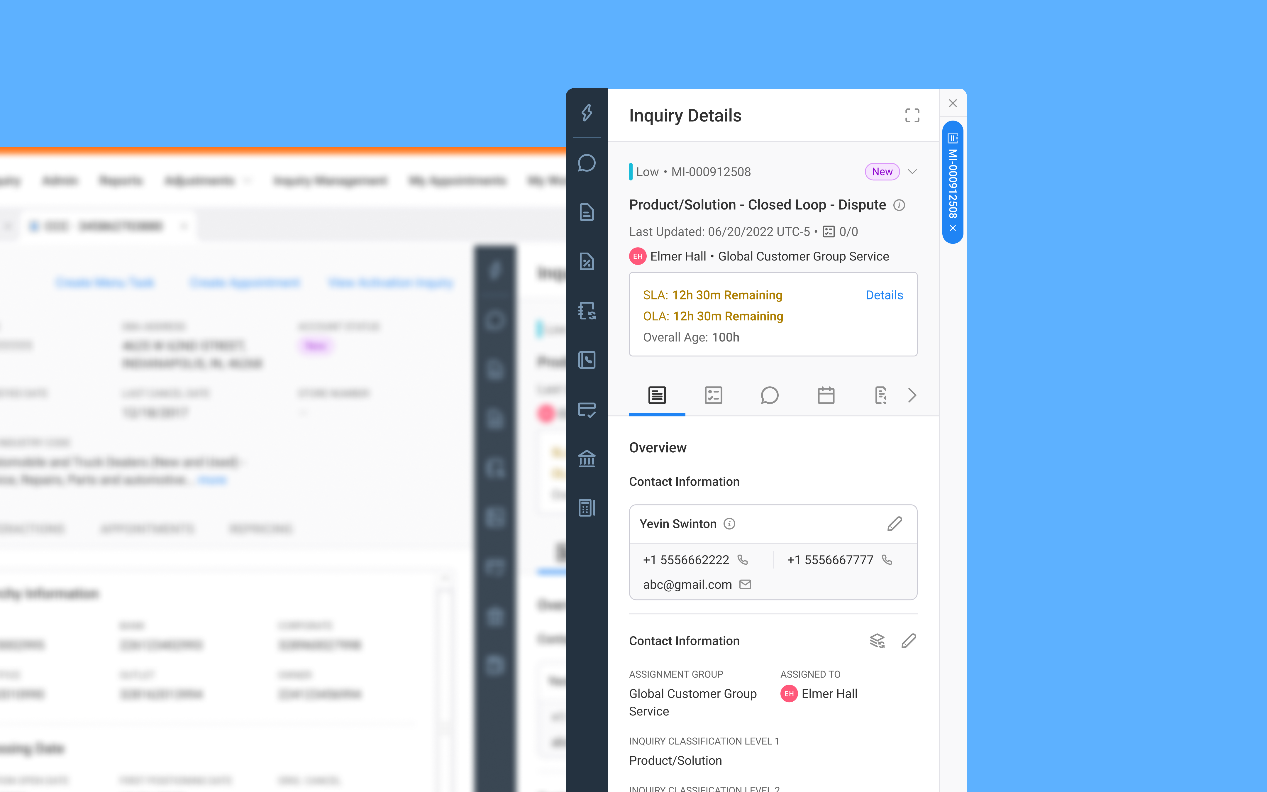 SLA OLA feature is shown on the interface of the Merchant CRM.